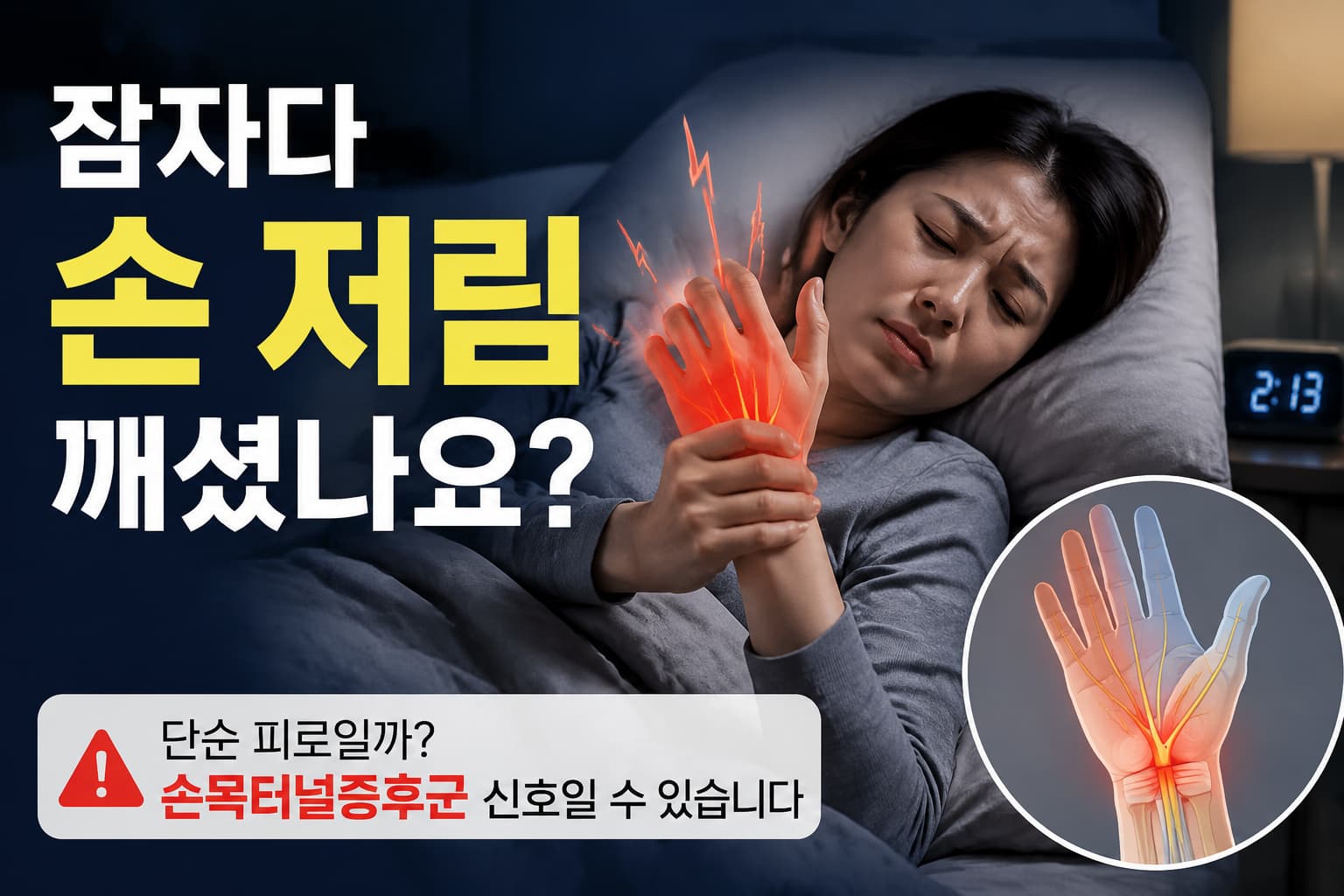 자다가 손 저림으로 깨시나요? 손목터널증후군 증상부터 검사·치료·관리 방법까지 확인하기