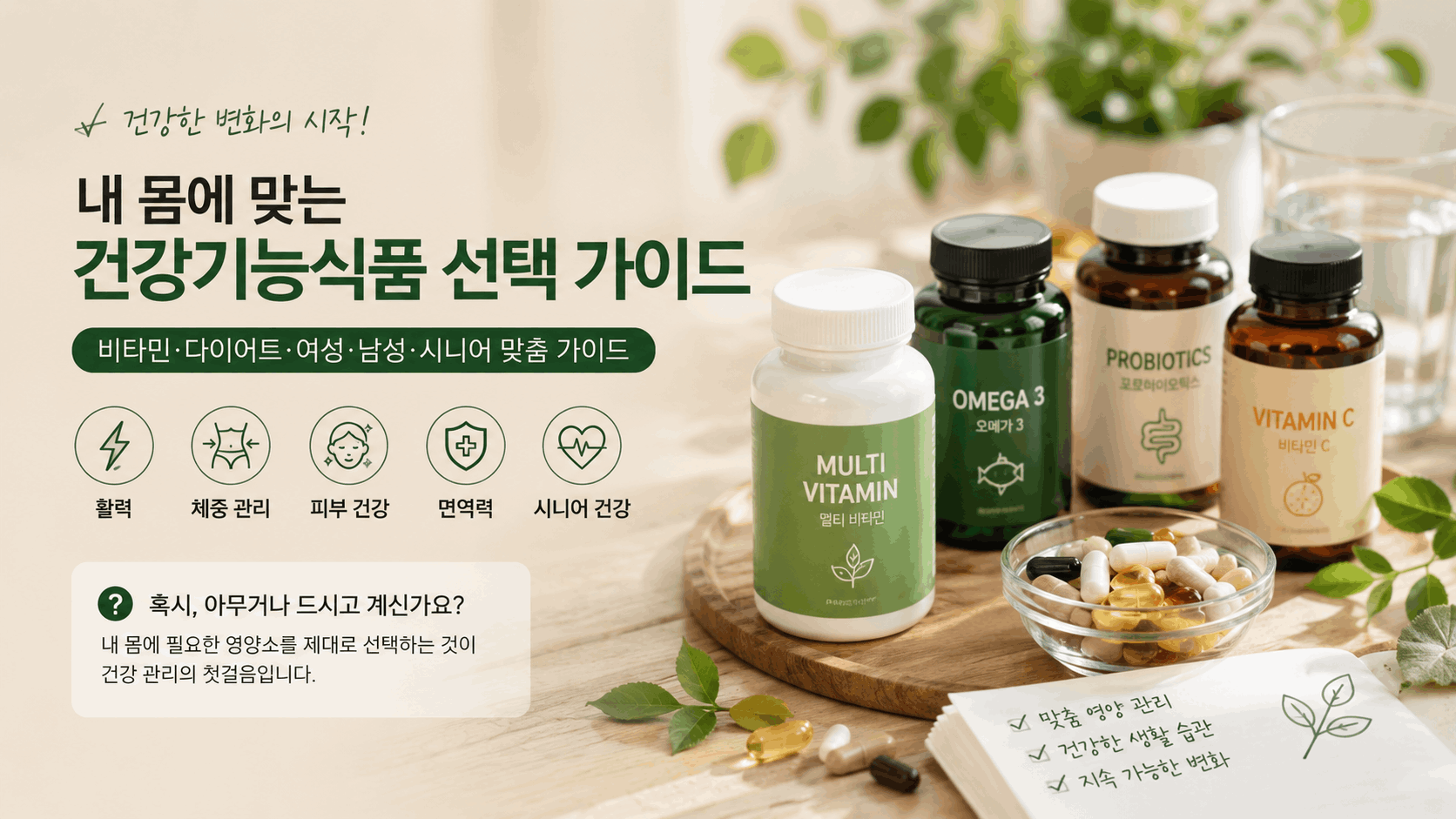 건강기능식품 선택 가이드 — 비타민만 먹고 있다면 놓치고 있는 것이 있을 수 있습니다